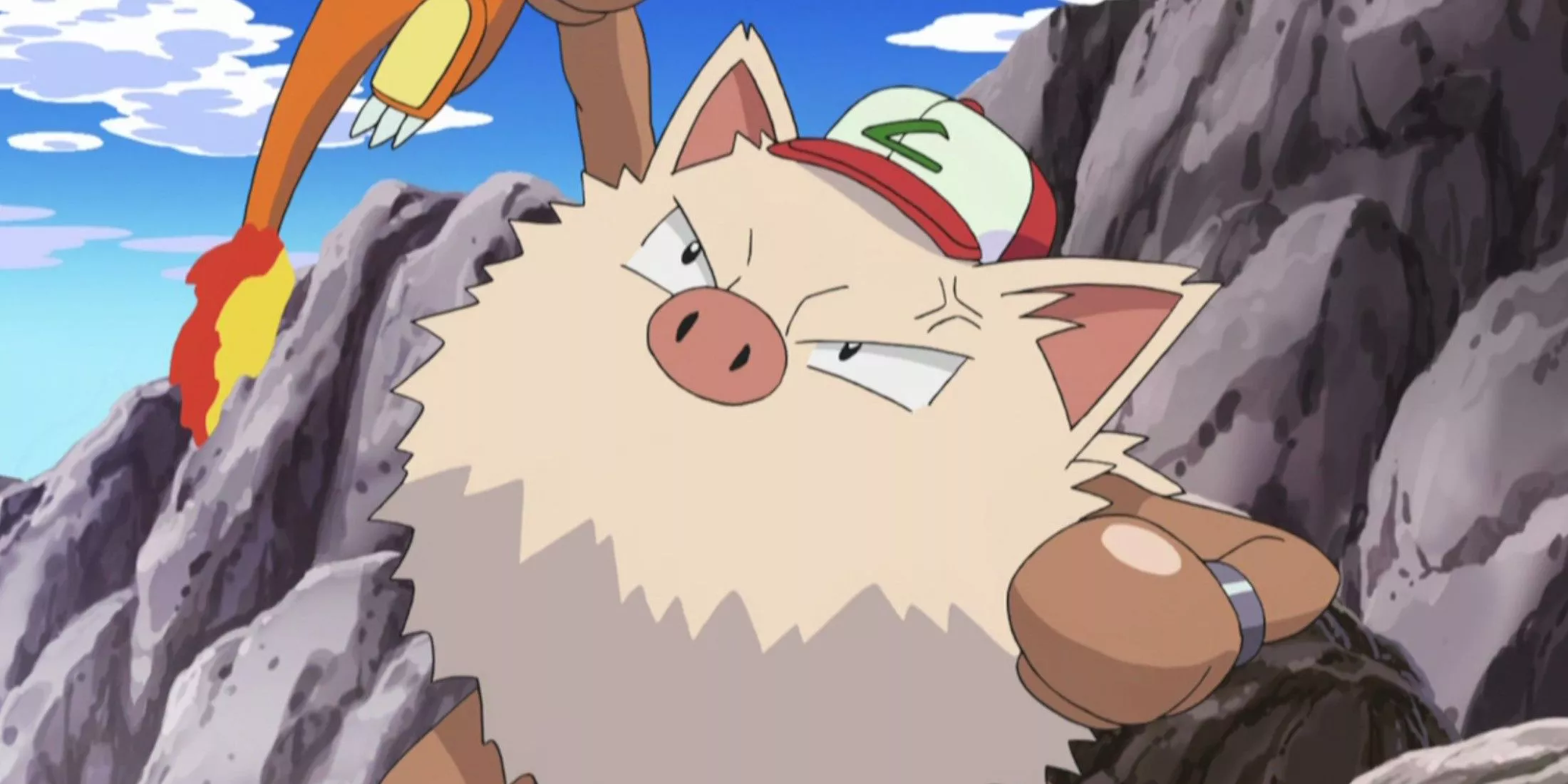 Ash's Primeape In Pokemon wearing Ash's Hat