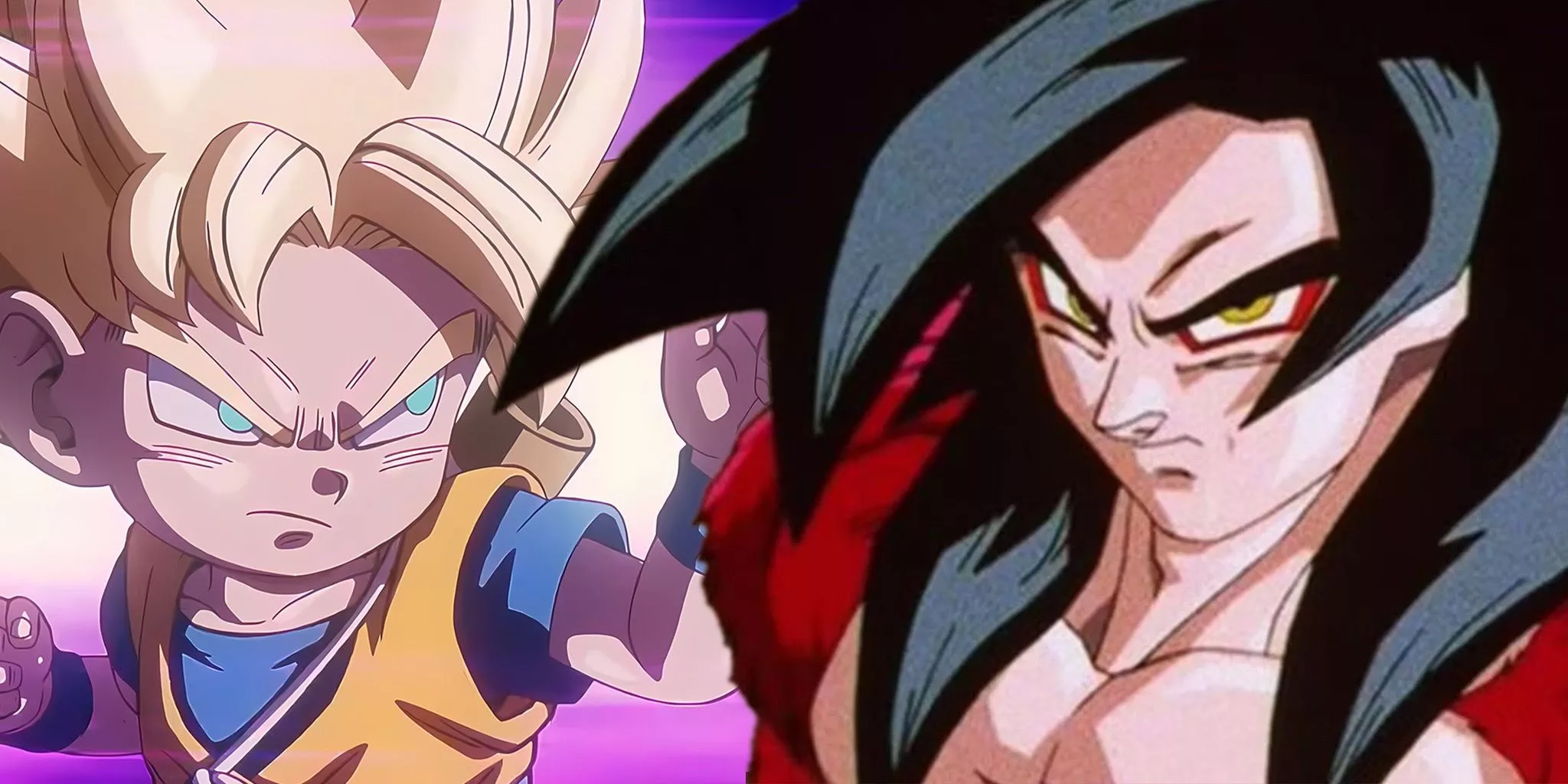 Super Saiyan 4 Goku from Dragon Ball GT and SSJ Goku from DAIMA face off