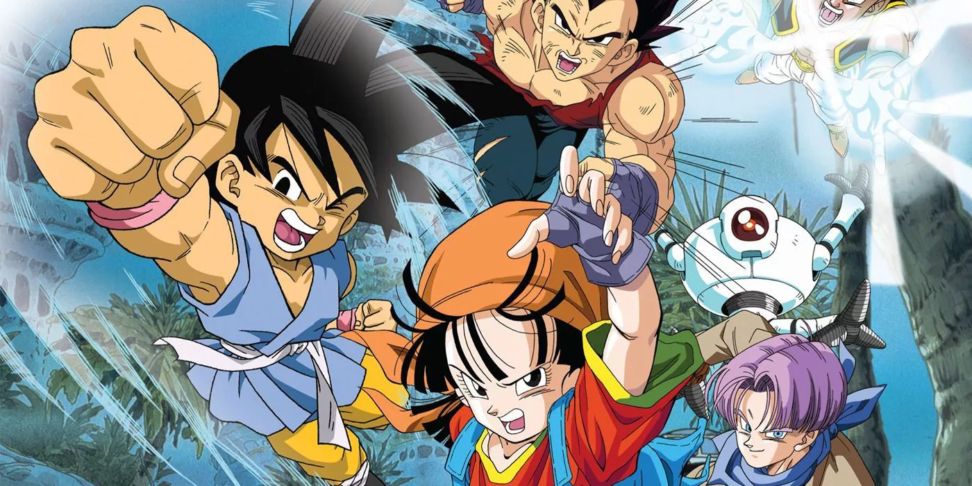 Young Goku attacks with Pan, Vegeta, Trunks, and Giru from Dragon Ball GT.