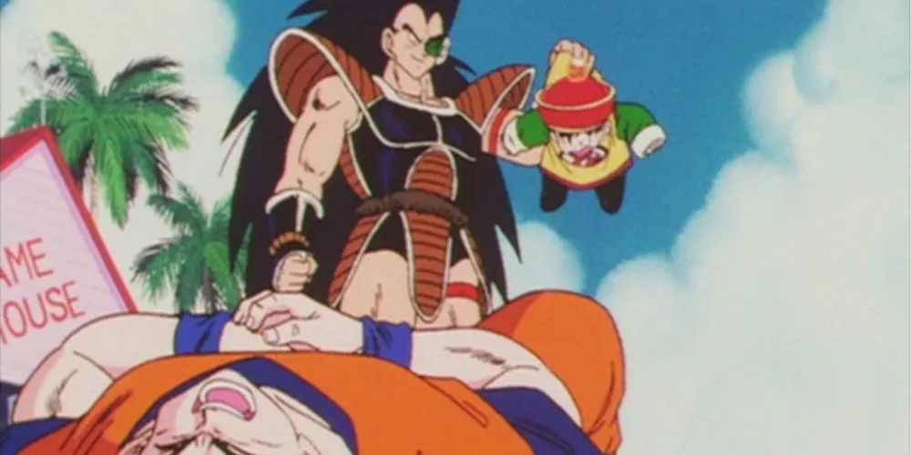 Raditz lleva a Gohan después de despachar rápidamente a Goku en Dragon Ball Z.