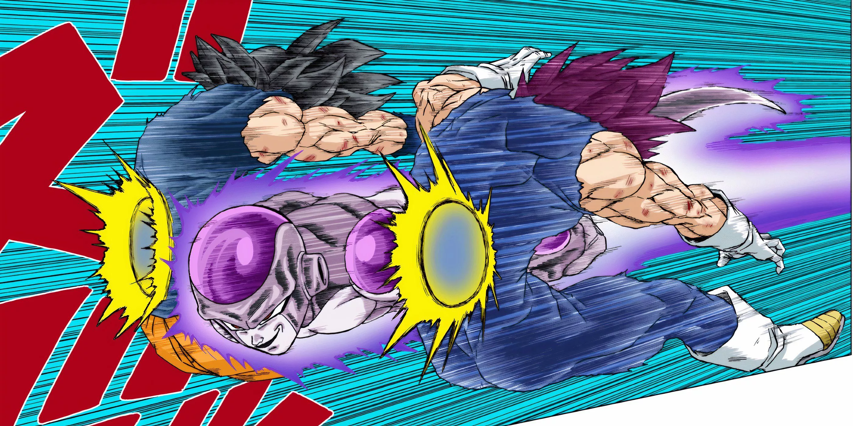 Black Frieza vuela hacia Goku y Vegeta en el manga de Dragon Ball Super.