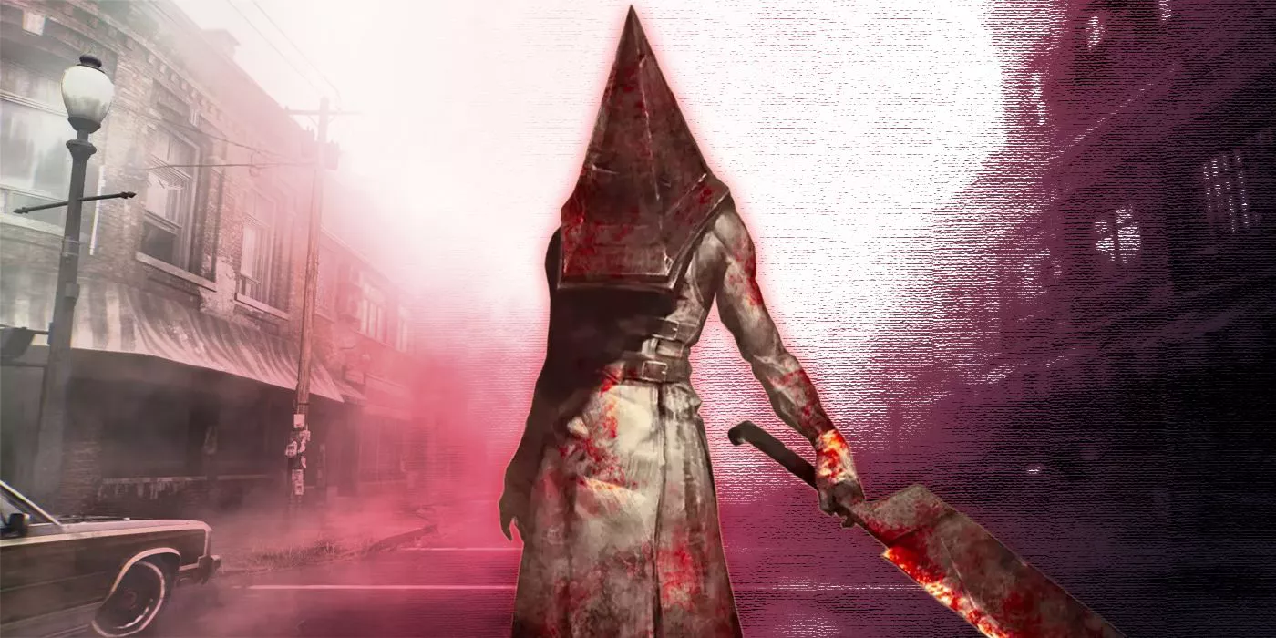 Red Pyramid Thing Silent Hill 2 Remake primer plano. Póster de Silent Hill 2 sin Mary texturizado y coloreado.