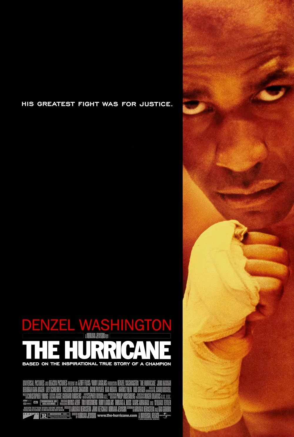 Denzel Washington in The Hurricane movie poster