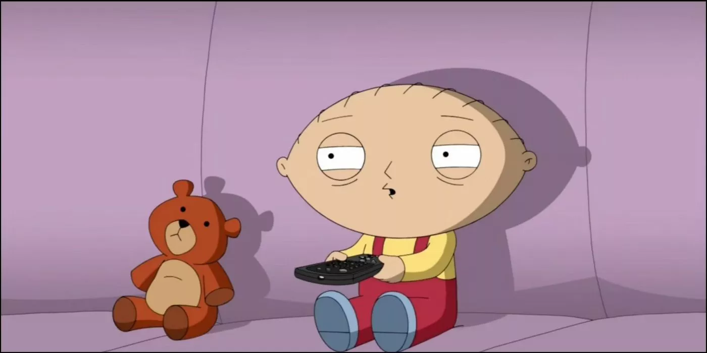 Stewie y Rupert sentados en el sofá