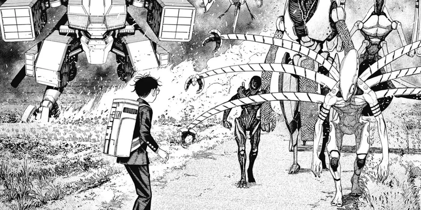 Okarun encounters Space Globalists in Dandadan manga