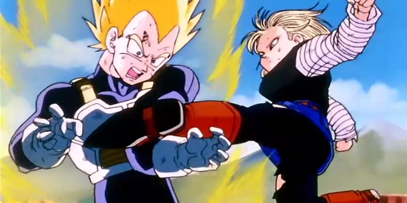 Android 18 breaks Vegeta's arm in Dragon Ball Z