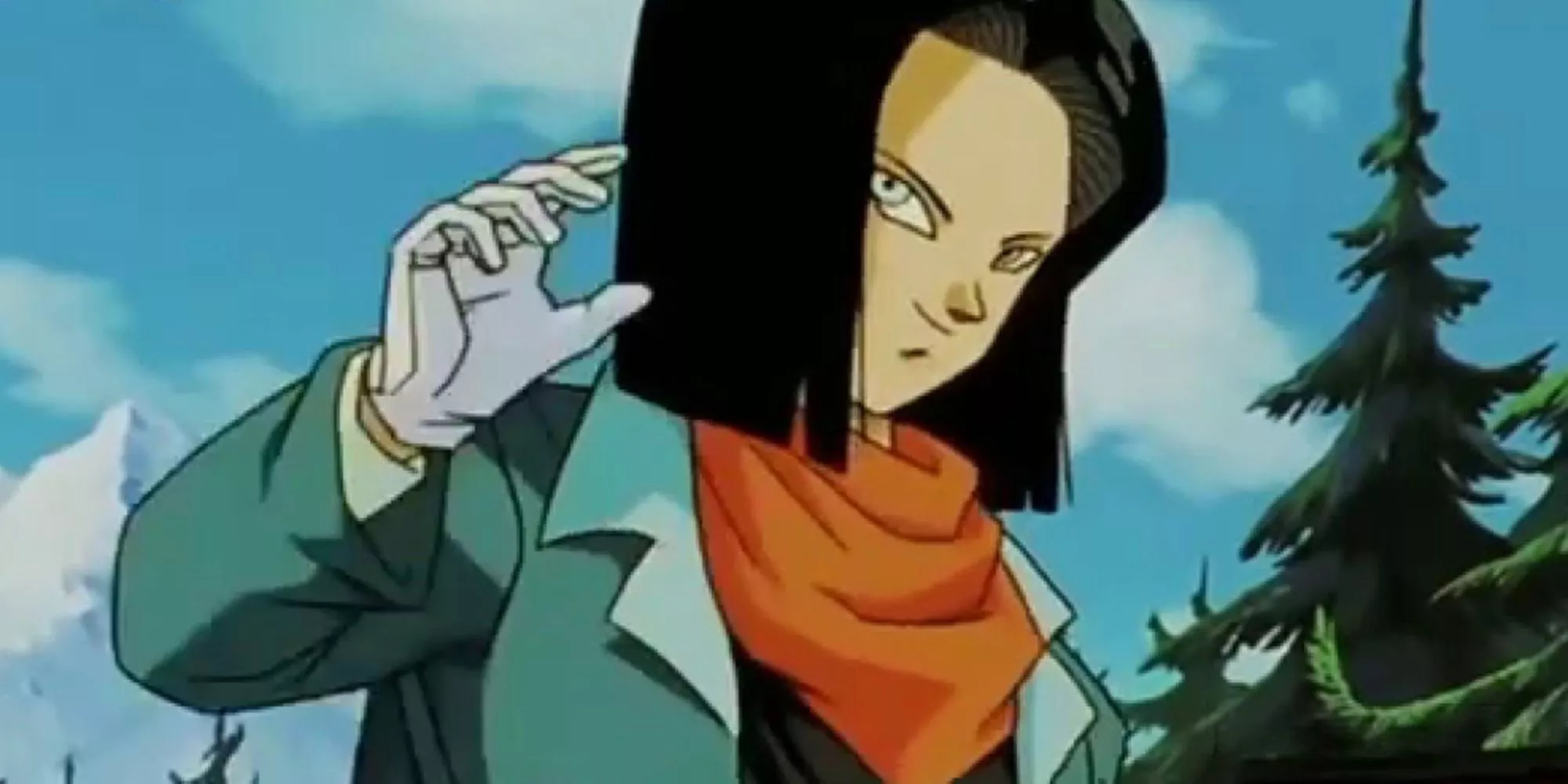 Android 17 donates energy to Goku's Super Spirit Bomb in Dragon Ball Z.