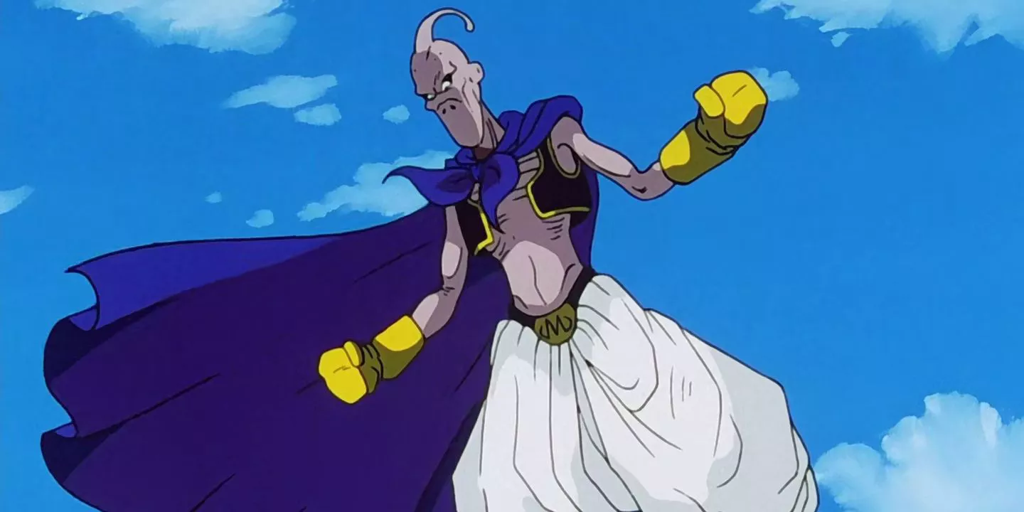 Evil Buu is born and then floats in the air in Dragon Ball Z.