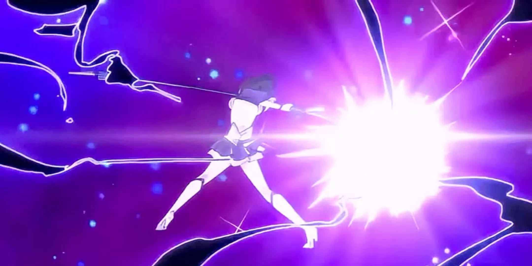 Sailor Saturn wields her Silence Glaive Surprise in her fight against Sailor Galaxia.