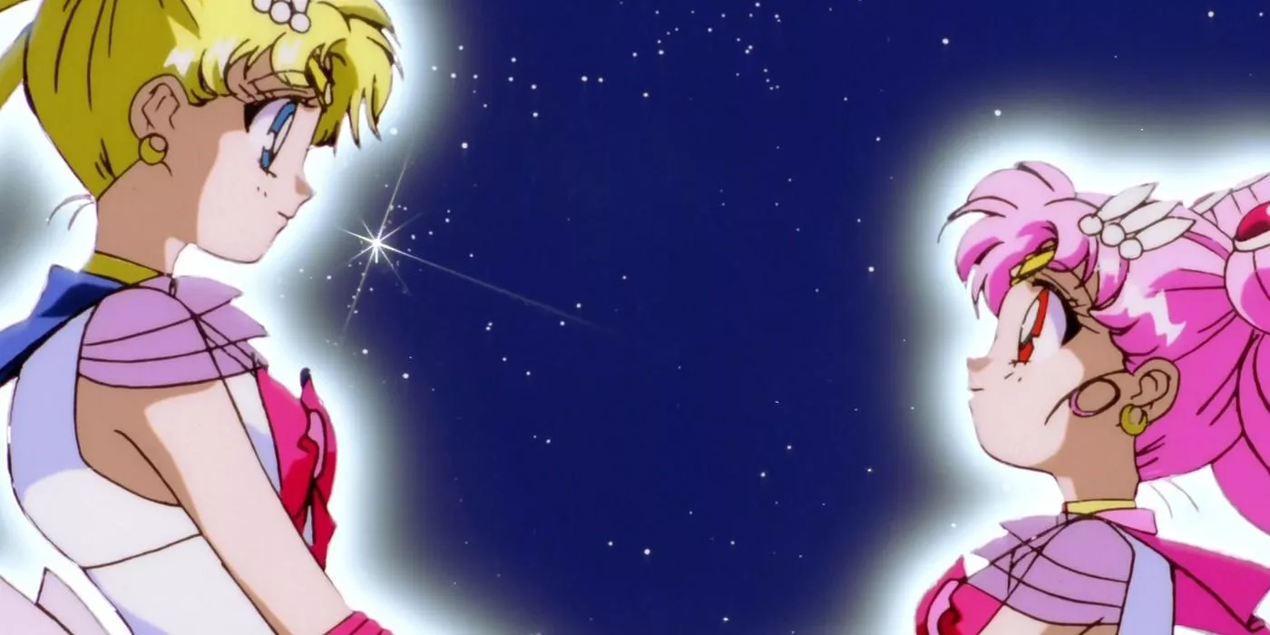 Sailor Moon and Sailor Chibi Moon after saving the world.