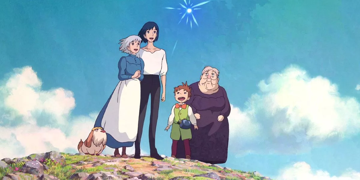 Heen, Sophie, Howl, Markl, Calcifer y la Bruja de los Desiertos