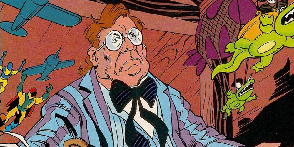 El Toyman de pie con su variedad de juguetes mortales que usa contra Superman