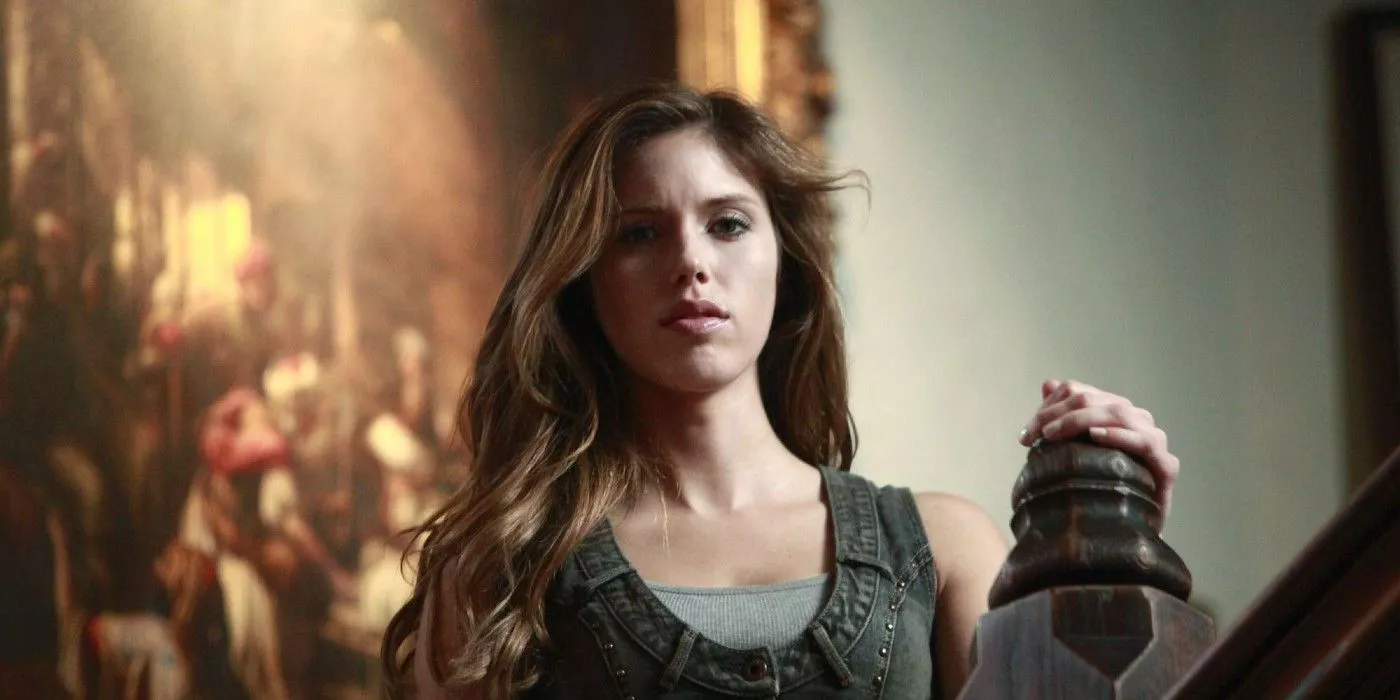 Kayla Ewell, as Vicki on The Vampire Diaries, who looks upset.