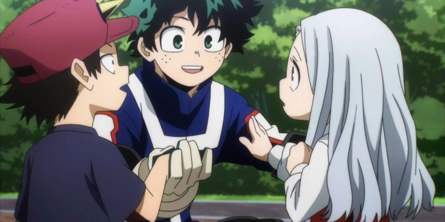 Izuku habla con Eri y Kota en My Hero Academia.