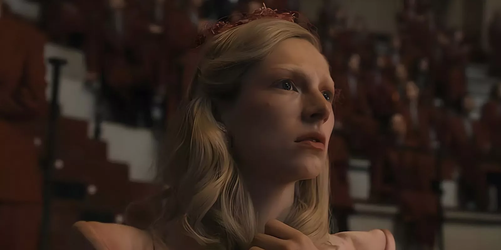 Hunter Schafer's Tigris Snow looks worried in The Hunger Games: Ballad of Songbirds and Snakes