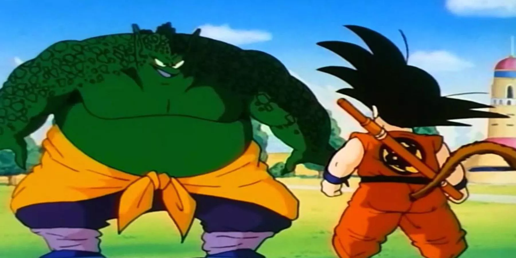 Goku faces Drum, a Dark Vassal, in Dragon Ball.