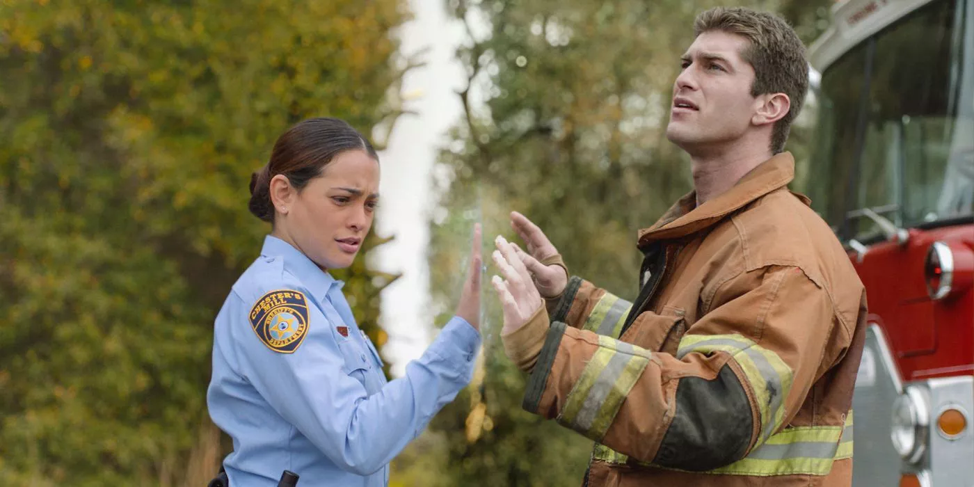 Linda Esquivel (Natalie Martinez) is separated from her fiance Rusty Denton (Josh Carter) in Under the Dome.