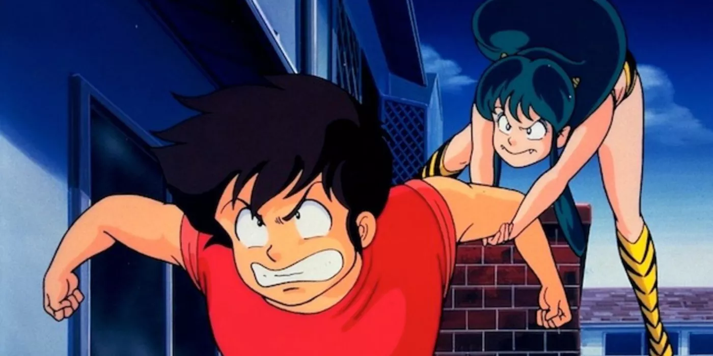 Lum y Ataru discuten en el primer anime de Urusei Yatsura