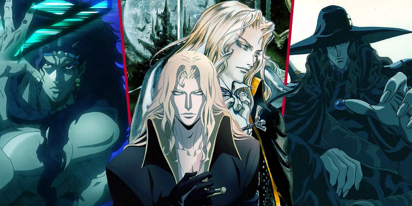 Most-Eligible-Vampire-guys featuring D from Vampire Hunter D, Alucard from Castlevania, Kars from JoJo's Bizarre Adventure