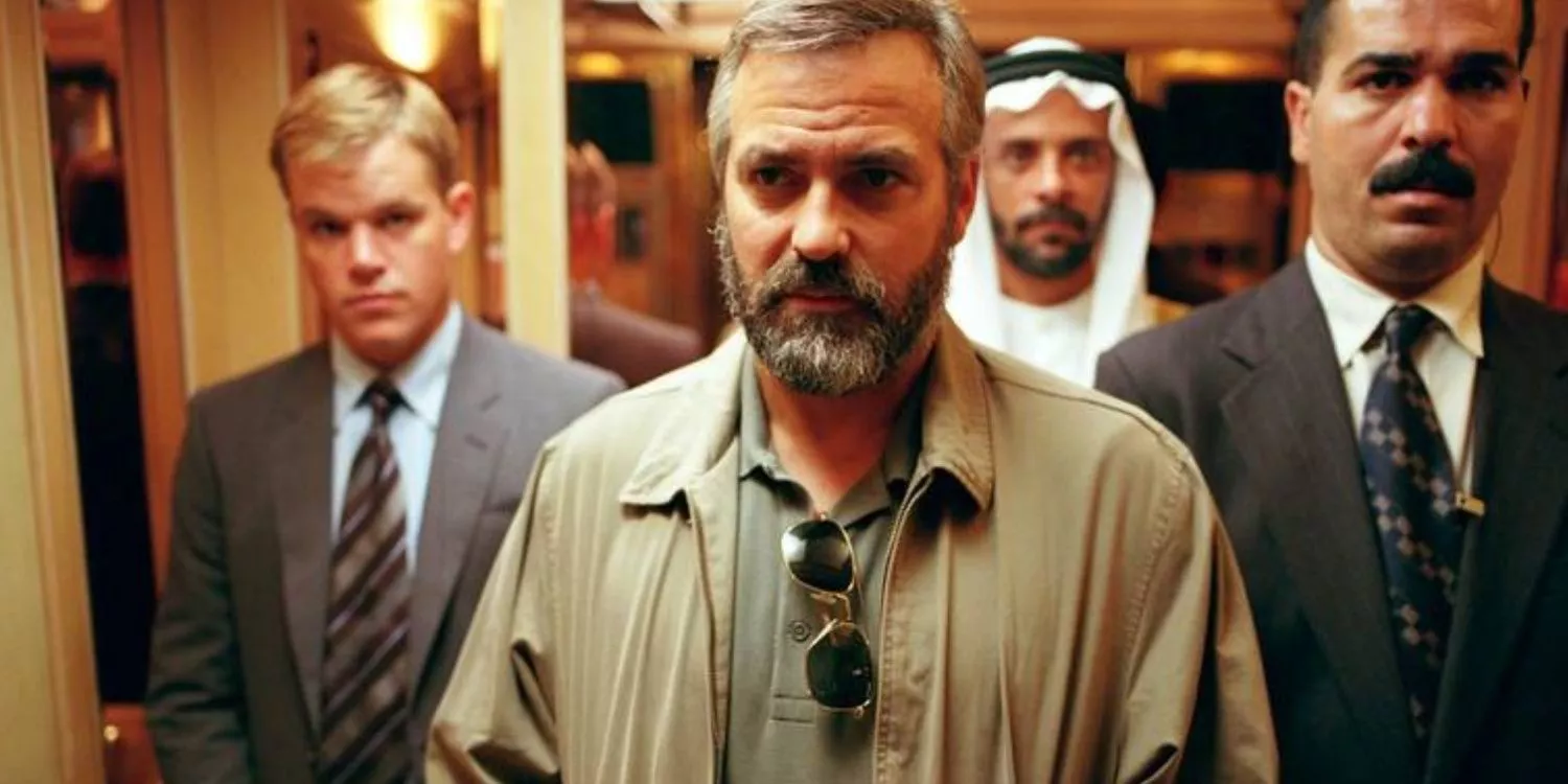 George Clooney and Matt Damon walk through a hotel in Syriana