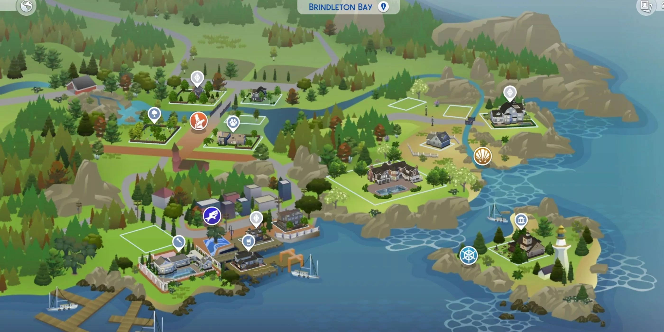 The map of Brindleton Bay in Sims 4