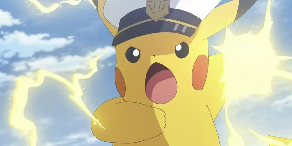 Captain Pikachu unleashing an electric attack in Pokemon Horizons.