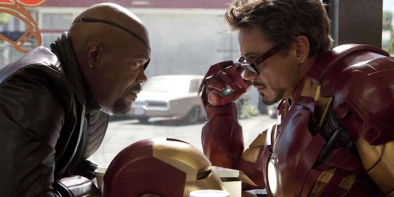 Tony Stark sits opposite Nick Fury during Iron Man 2’s diner scene