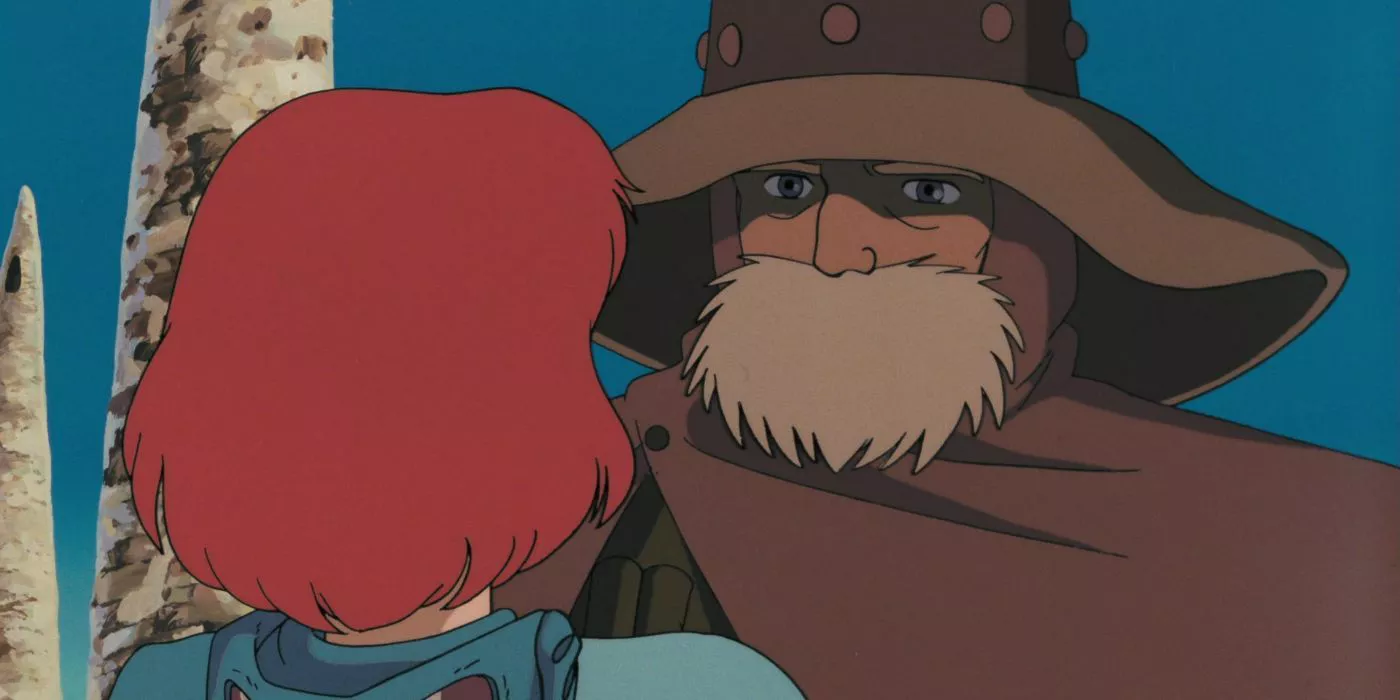 Un primer plano del Señor Yupa y Nausicaä en Nausicaä del Valle del Viento