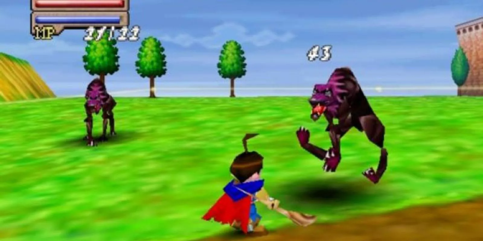 Gameplay de Quest 64 de Brian atacando a un enemigo