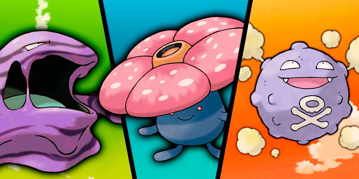 Collage de Pokémon que presenta a Muk, Koffing y Vileplume