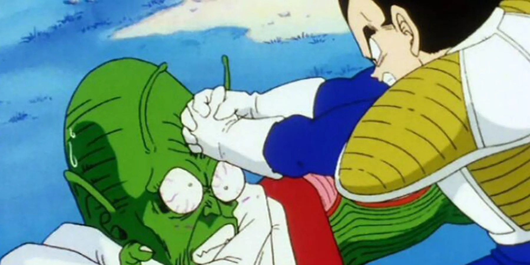 Vegeta attacks a Namekian civilian in Dragon Ball Z.