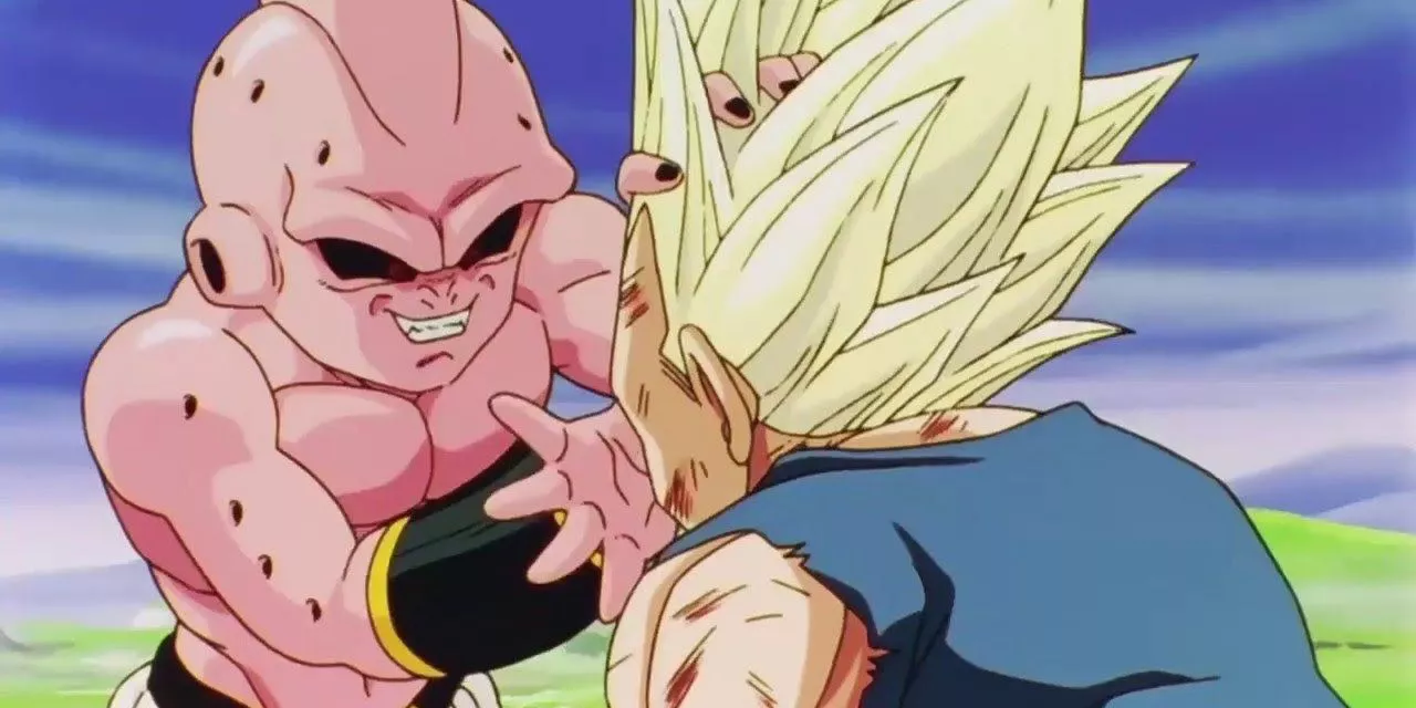 Kid Buu taunts Vegeta in Dragon Ball Z.