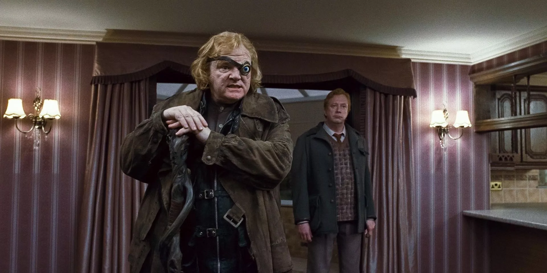 Mad-Eye Moody get ready to leave Privet Drive in Harry Potter and the Deathly Hallows: Part 1.