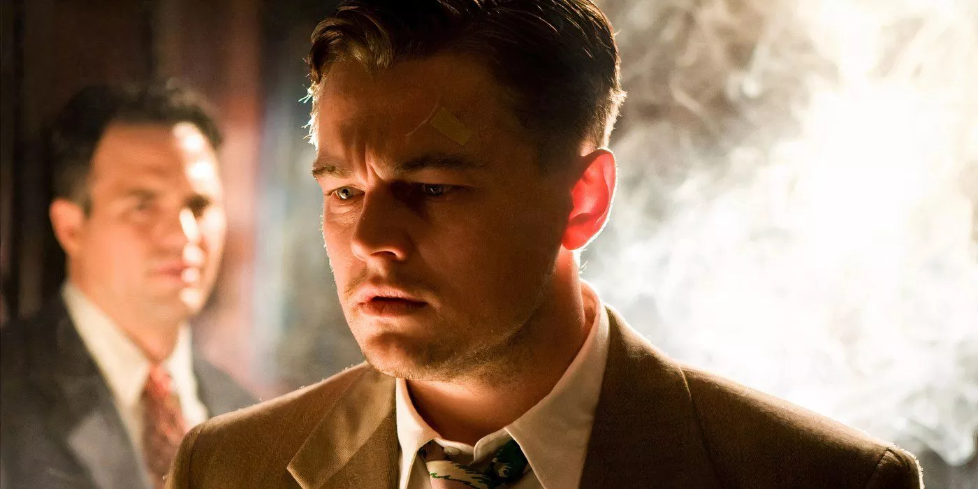 Leonardo Dicaprio as Teddy Daniels examining a crime scene at the asylum in Shutter Island.