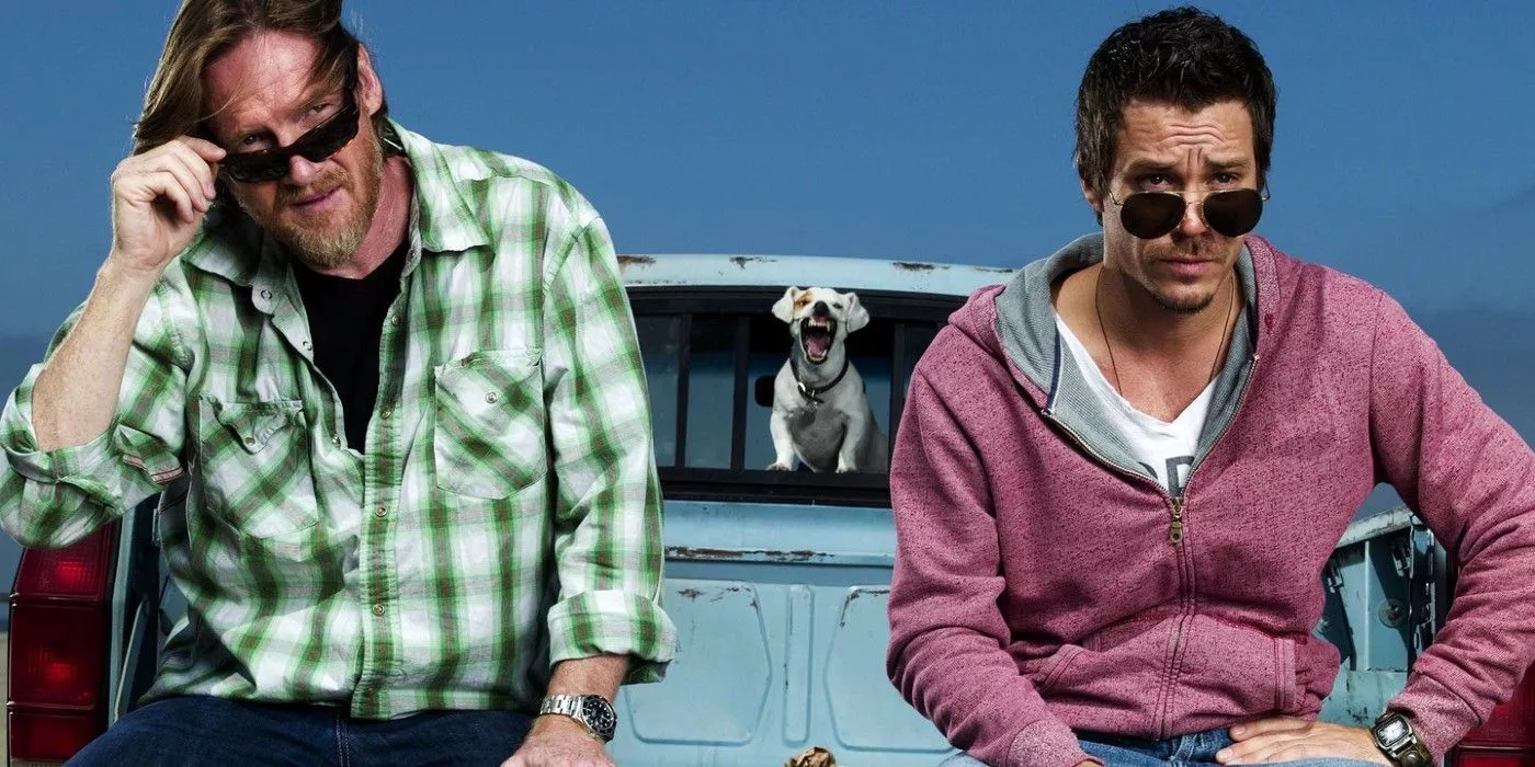 Hank and Britt on their car in FX's Terriers.