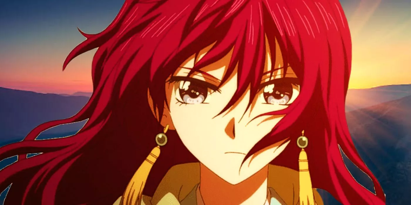 Yona con el viento soplando su largo cabello rojo de Yona of the Dawn.