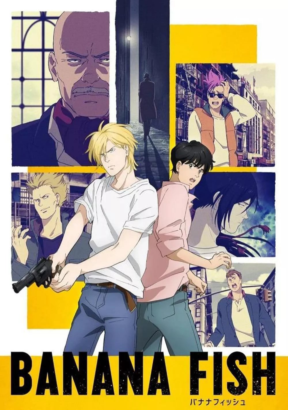 Ash y Eiji y el elenco en la promoción de Banana Fish