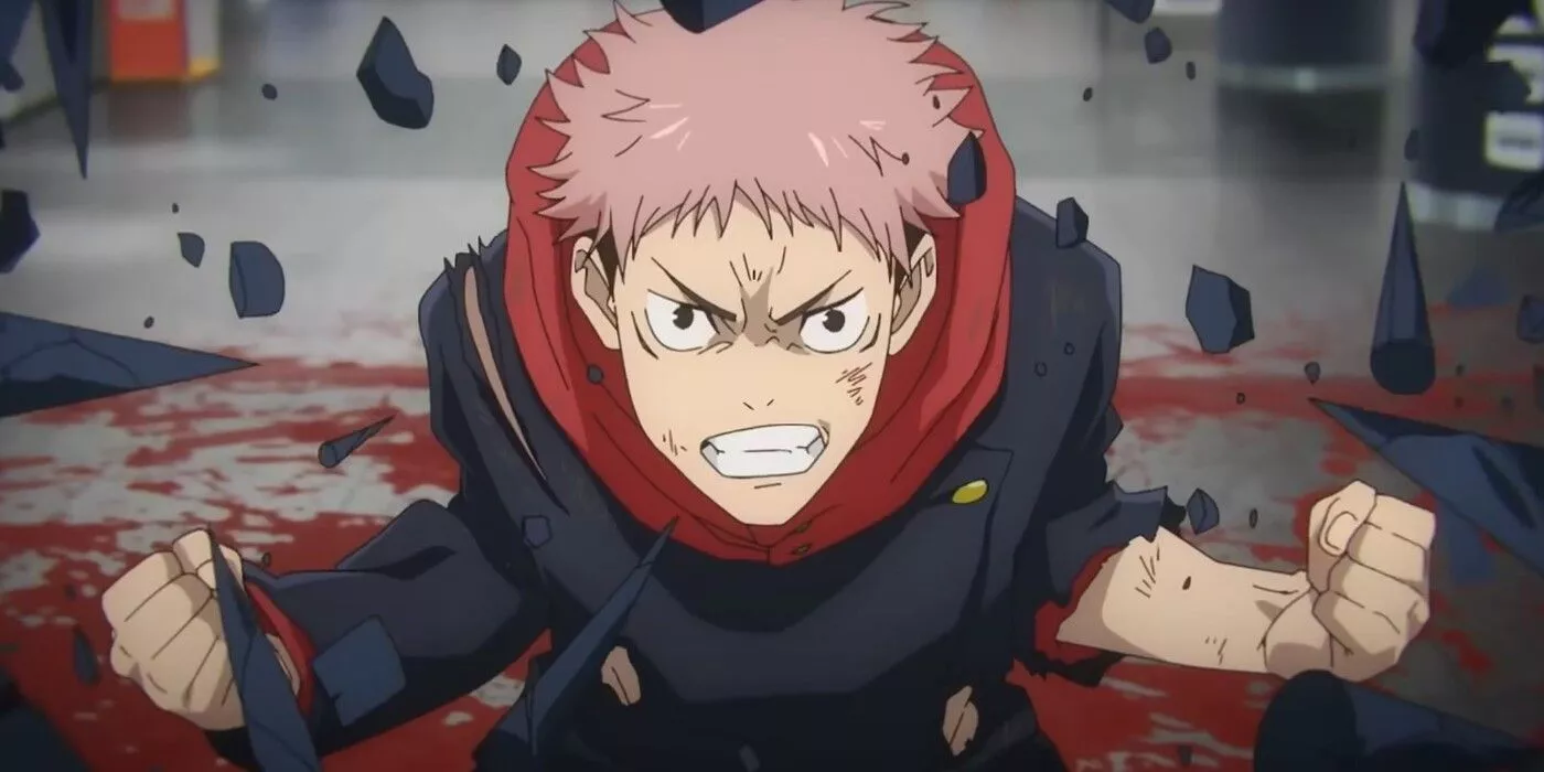 Yuji Itadori atraviesa una barrera de piedra en el anime de Jujutsu Kaisen