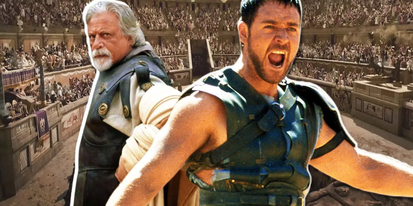 Russel Crowe y Oliver Reed en Gladiador