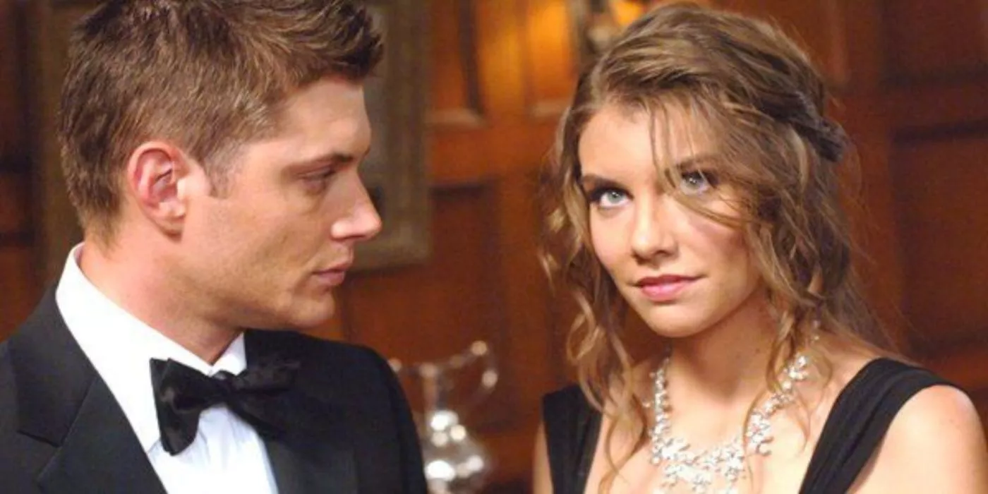 Dean Winchester (Jensen Ackles) y Bela Talbot (Lauren Cohan) vestidos en un episodio de Supernatural