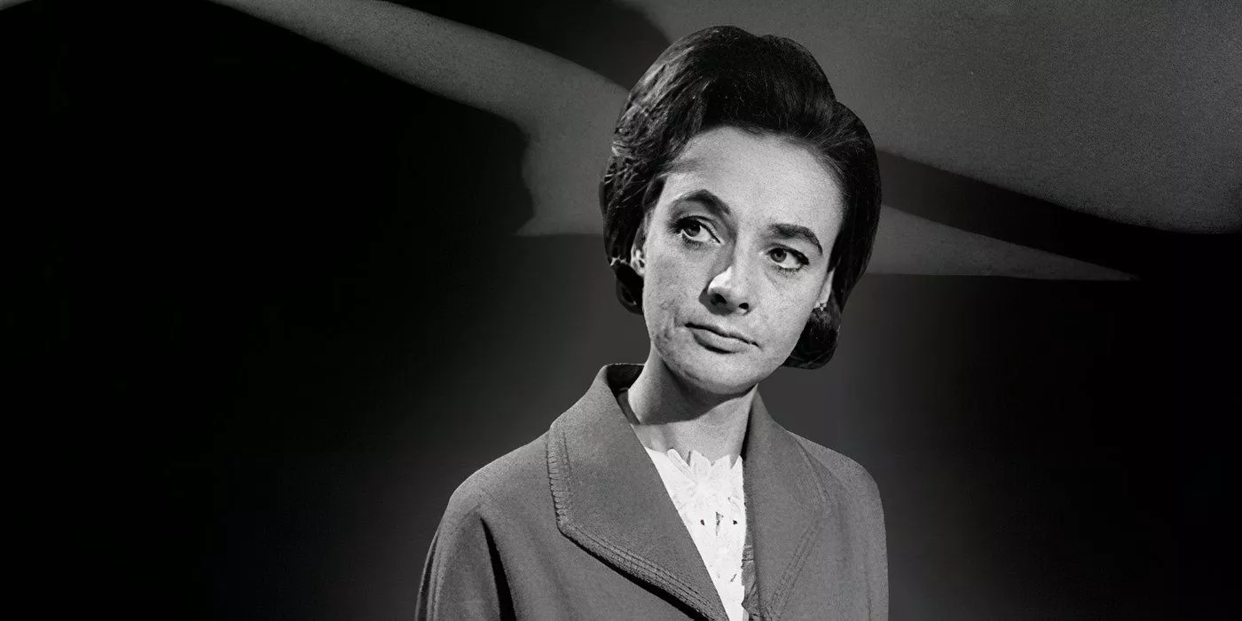 Barbara (Jacqueline Hill) looks thoughtful in Doctor Who