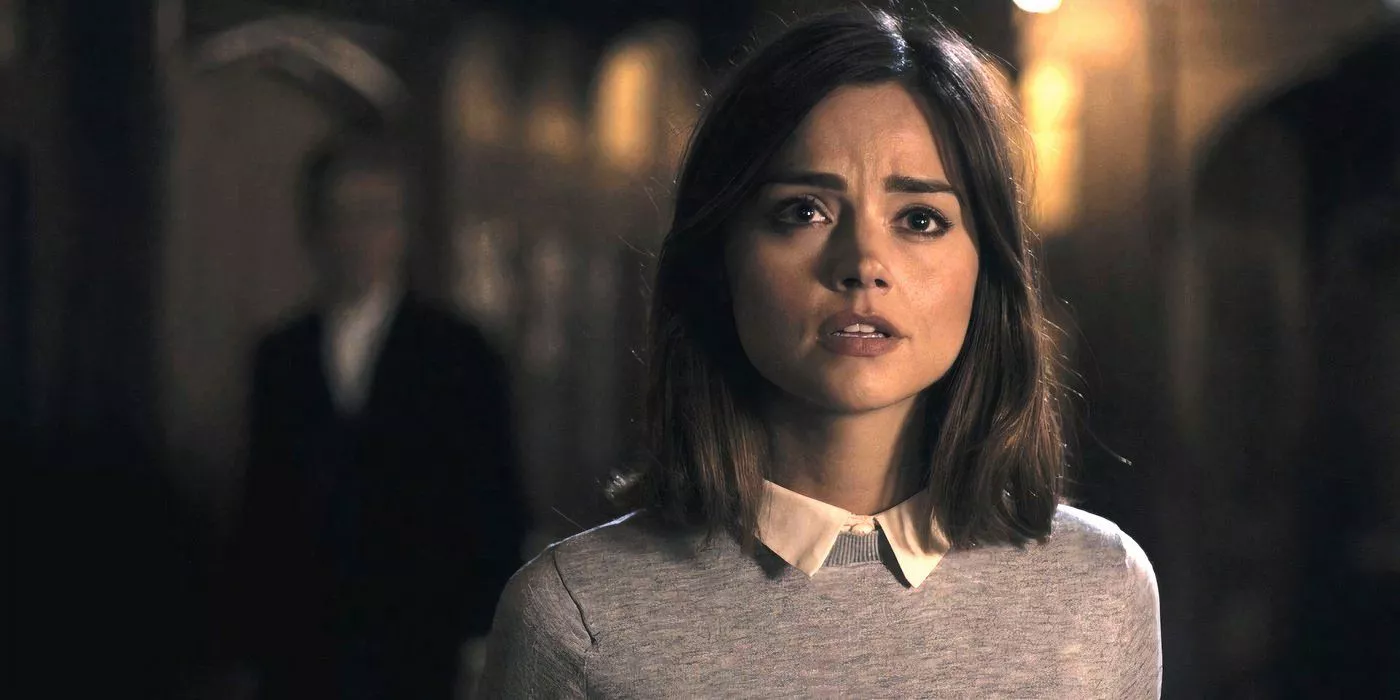 Clara Oswald (Jenna Coleman) stands on a street tearfully