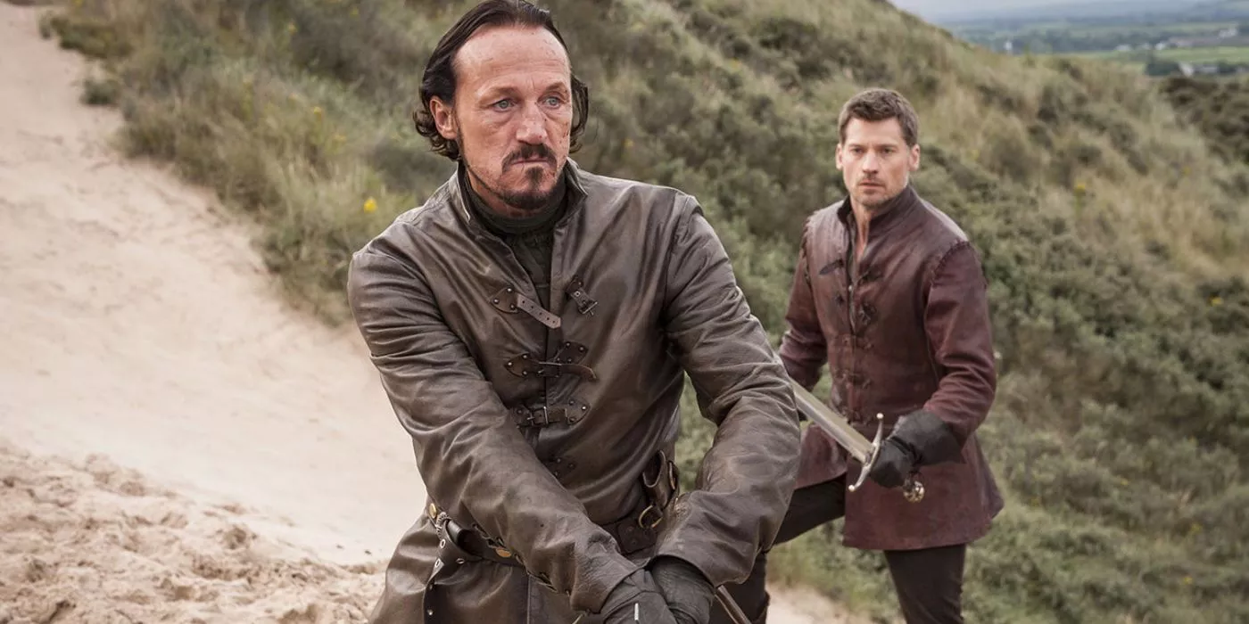 Bronn y Jaime Lannister en una playa después de defenderse en Game of Thrones