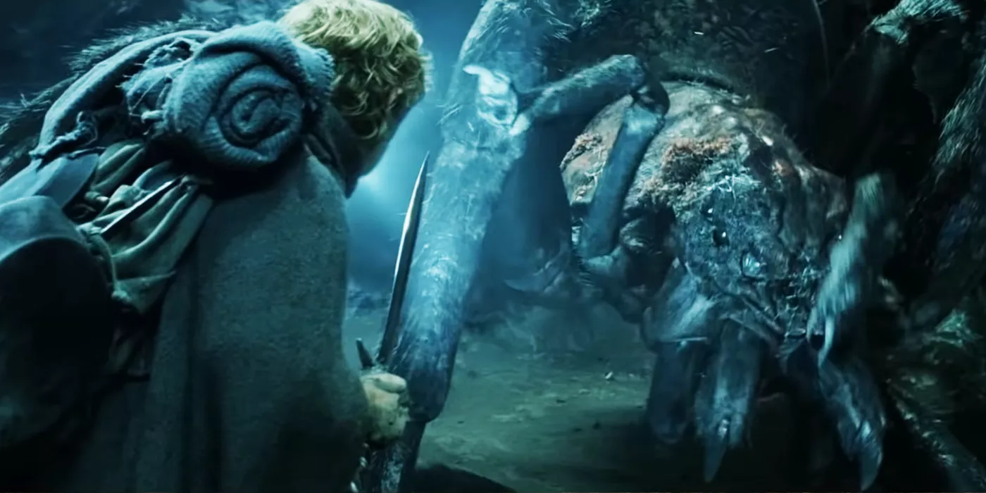 Samwise Gamgee se enfrenta a Shelob la Araña en El Señor de los Anillos: El Retorno del Rey