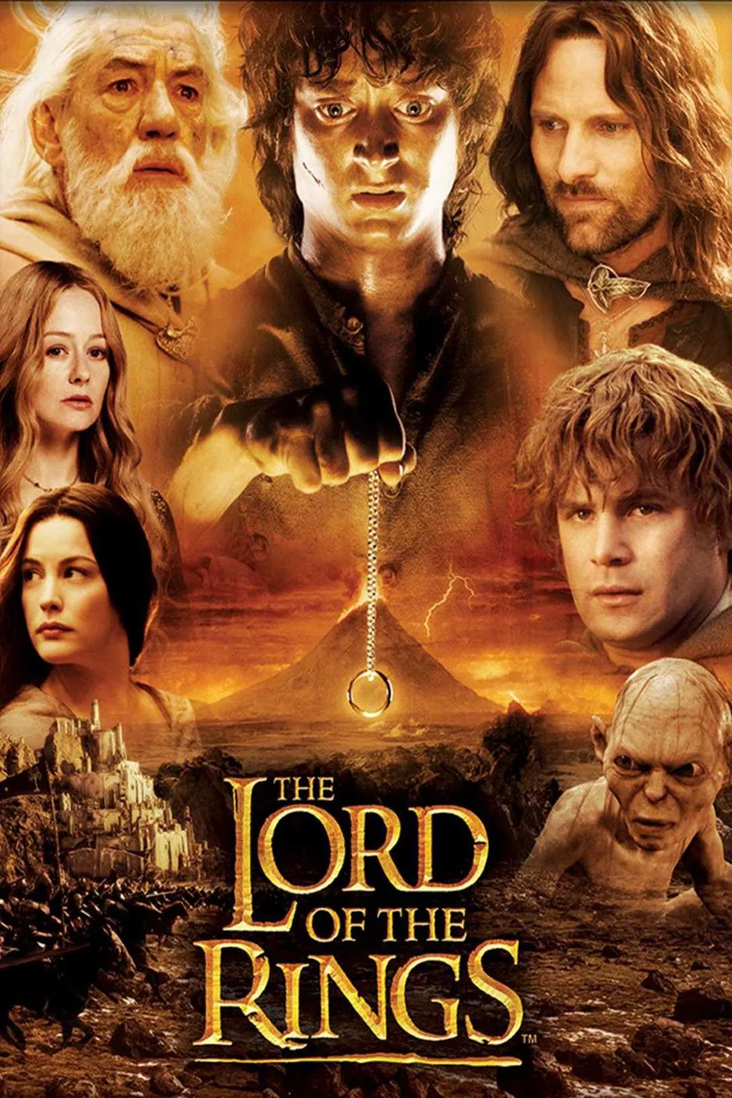 Frodo, Sam, Gollum, Aragorn, Gandalf, Eowyn y Arwen rodean el título de la franquicia de El Señor de los Anillos.