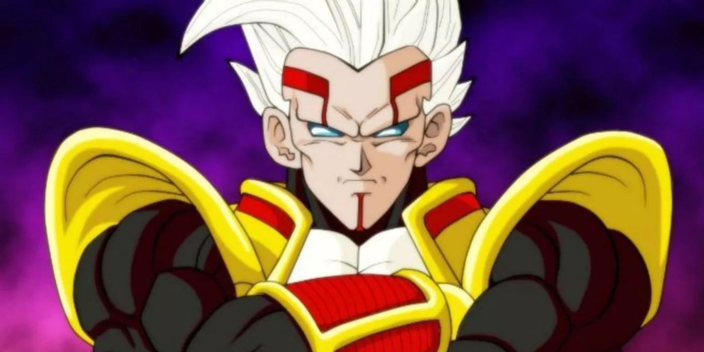 Super Baby Vegeta scowling in Dragon Ball GT.