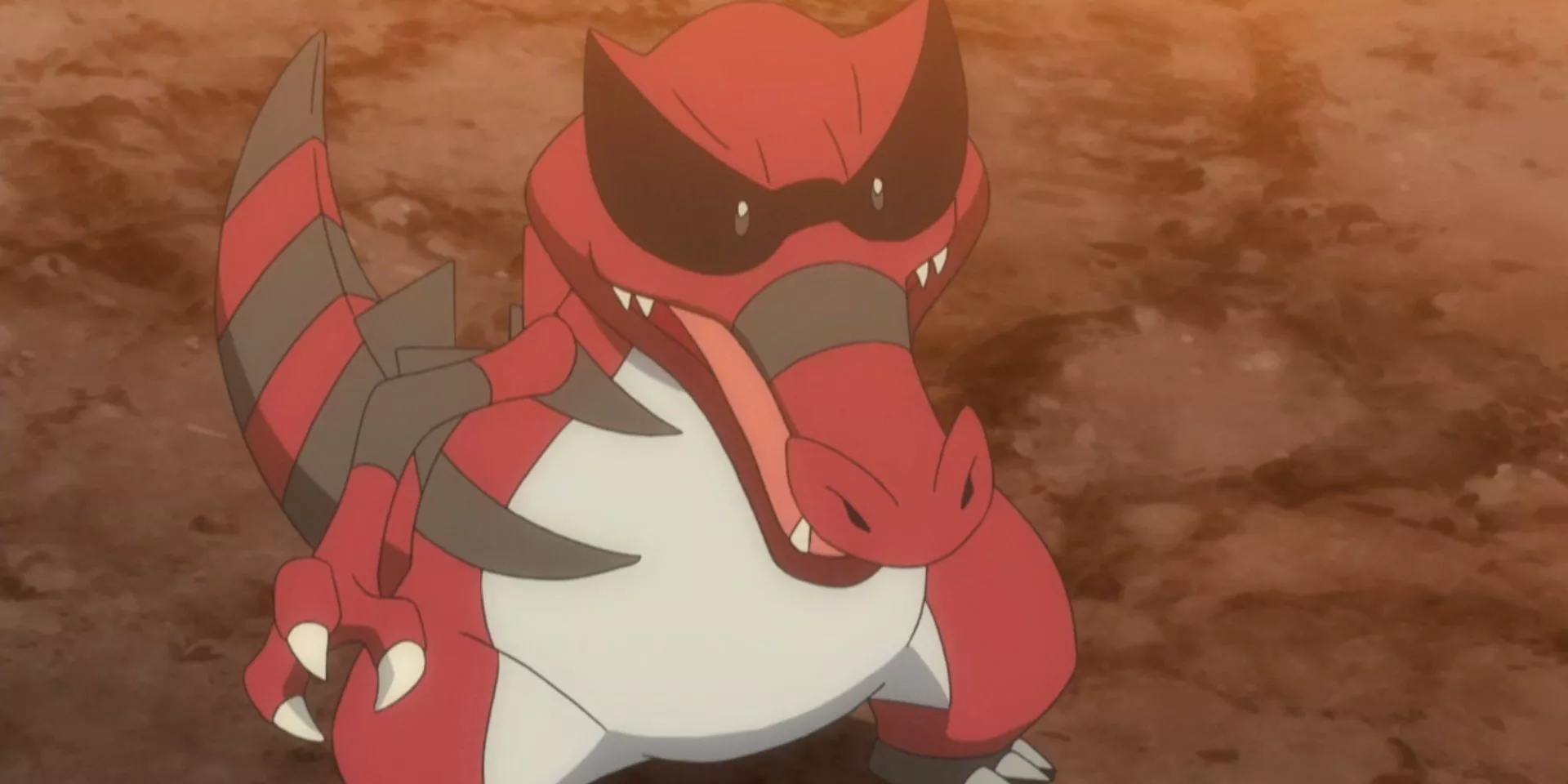 Nanu's Krookodile smiling in the Pokémon anime.