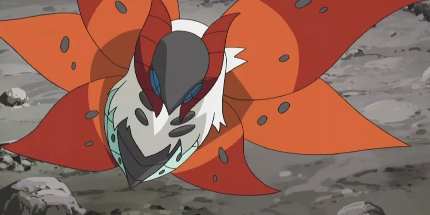 Volcarona takes flight in the Pokémon anime.