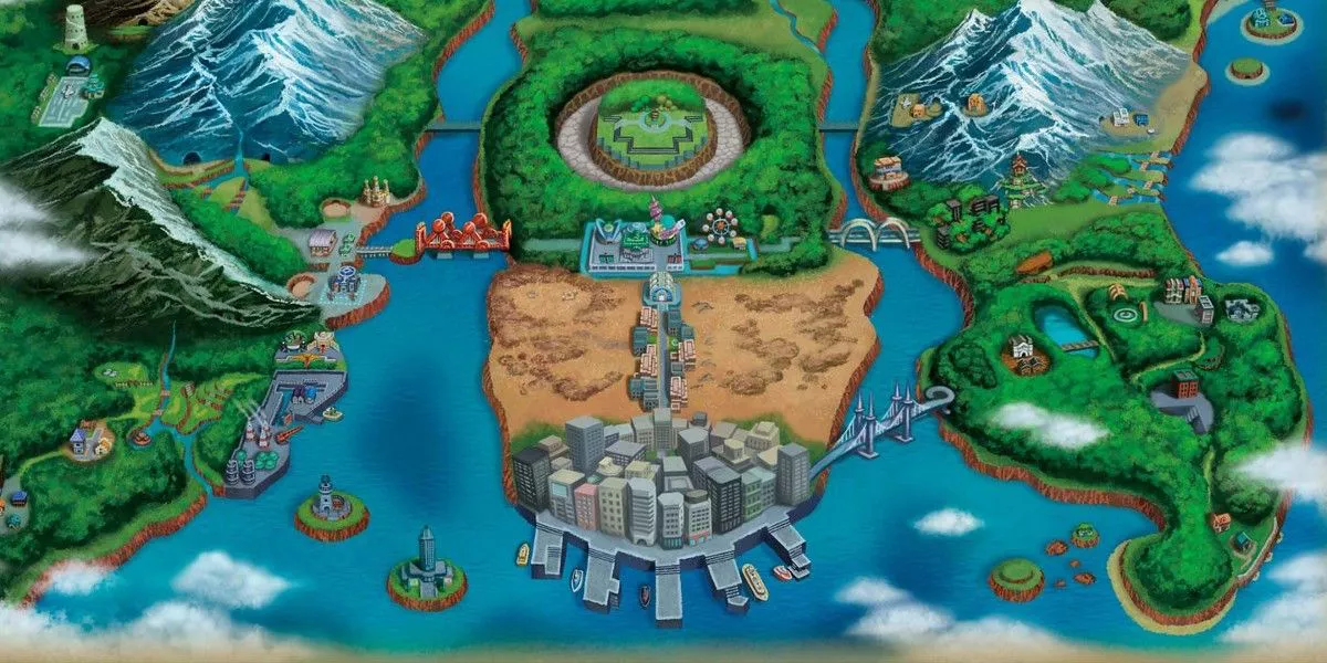 Arte de mapa de Unova en Pokémon.