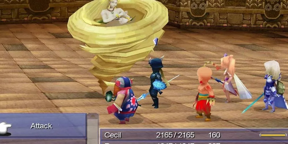 Cecil y compañía enfrentándose a un enemigo temible en el remake de Final Fantasy IV para DS.